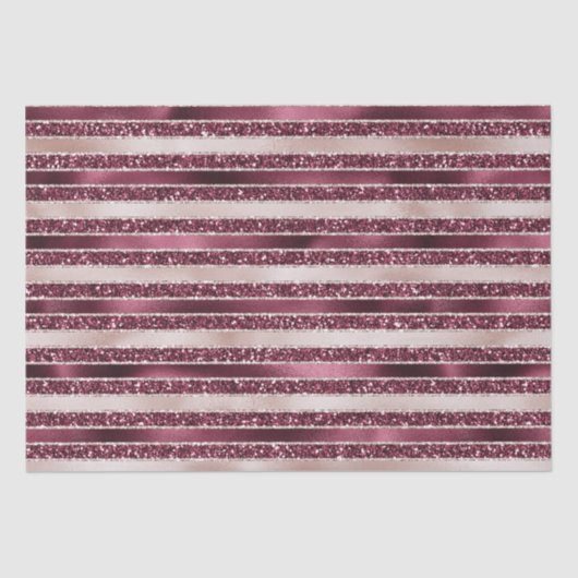 Burgundy Red Pink Rose Gold Glitter Stripes Tissuepapier (Voorkant)