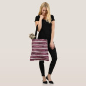 Burgundy Red Pink Rose Gold Glitter Stripes Tote Bag (Op model)