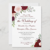 Burgundy Red Pink Waterverf Rozen Plechtige bruilo Kaart (Voorkant)