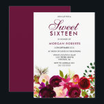 Burgundy Red Purple Flowers Floral Sweet 16 Invite Kaart<br><div class="desc">Bogundy Red Purple Flowers Floral Sweet 16 Invite Matching collectie in Niche and Nest store. Boho chic burgundy red white waterverf floral Beauful hand schilderde waterverf illustratie</div>