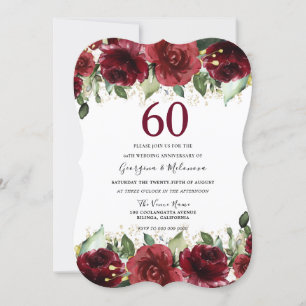 Burgundy Red Romantic 60th Wedding Jubileum Kaart