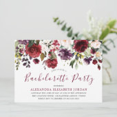 Burgundy Red Romantic Flowers Bachelorette Party Kaart (Staand voorkant)