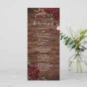 Burgundy Red Romantic Rozen Rustic Wood Weddenscha Programmakaart (Staand voorkant)