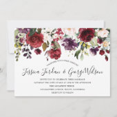 Burgundy Red Romantic Waterverf Flowers Weddenscha Kaart (Voorkant)