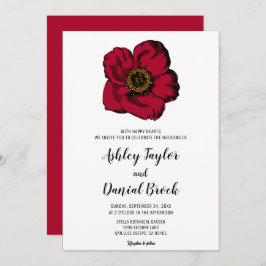 Burgundy red roos simpel script floral Wedding Kaart
