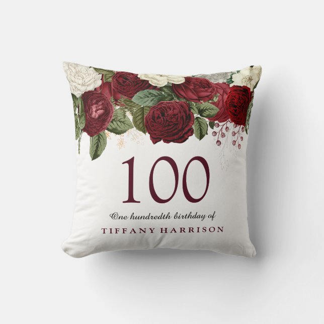 Burgundy Red Rose 100th Birthday Gift Kussen (Voorkant)