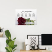 Burgundy Red Rose 5 Table Wedding Seding Chart Poster (Thuiskantoor)