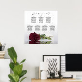 Burgundy Red Rose 7 Table Wedding Seding Chart Poster (Thuiskantoor)
