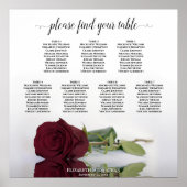 Burgundy Red Rose 7 Table Wedding Seding Chart Poster (Voorkant)