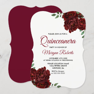 Burgundy Red Rose Beauful Quinceanera Invite Kaart