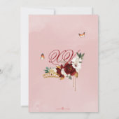 Burgundy Red Rose Butterfly Quinceanera Gold Tiara Kaart (Achterkant)