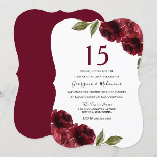 Burgundy Red Rose Elegant 15th Wedding Jubileum Kaart