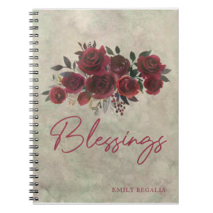 Burgundy Red Rose Floral Blessings Prayer Journal Notitieboek