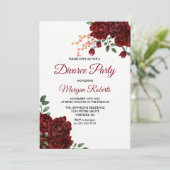 Burgundy Red Rose Floral Divorce Party Invite Kaart (Staand voorkant)