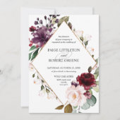 Burgundy Red Rose Floral Lijst Weddenschap Kaart (Voorkant)