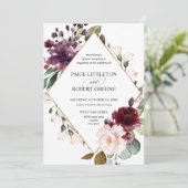 Burgundy Red Rose Floral Lijst Weddenschap Kaart (Staand voorkant)