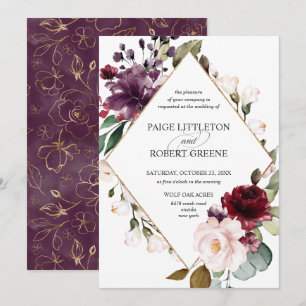 Burgundy Red Rose Floral Lijst Weddenschap Kaart