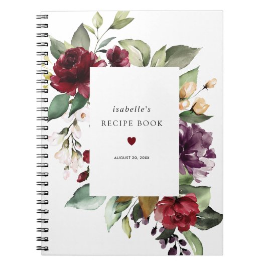 Burgundy Red Rose Floral Recipe Book Notitieboek (Voorkant)