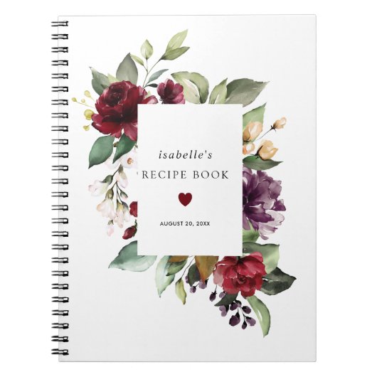 Burgundy Red Rose Floral Recipe Book Notitieboek (Voorkant)