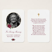 Burgundy Red Rose Gold Floral Memorial Cards Visitekaartje (Voorkant /achterkant)