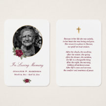 Burgundy Red Rose Gold Floral Memorial Cards