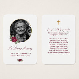 Burgundy Red Rose Gold Floral Memorial Cards Visitekaartje