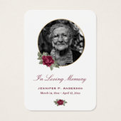 Burgundy Red Rose Gold Floral Memorial Cards Visitekaartje (Voorkant)