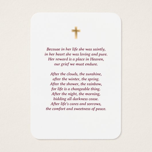 Burgundy Red Rose Gold Floral Memorial Cards Visitekaartje (Achterkant)