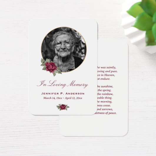 Burgundy Red Rose Gold Floral Memorial Cards Visitekaartje (Bureau)