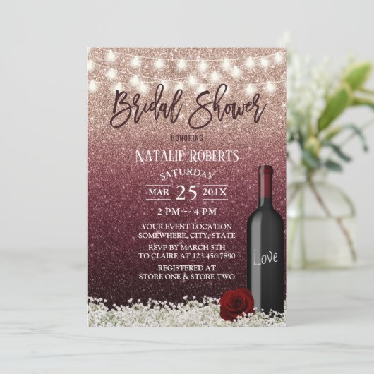 Burgundy Red Rose Gold Wine Bottle Vrijgezellenfee Kaart (Staand voorkant)