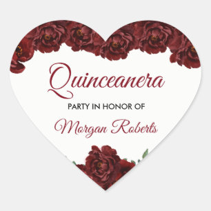 Burgundy Red Rose Quinceanera 15th Birthday Party Hart Sticker