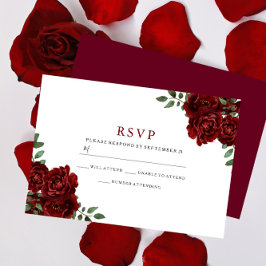 Burgundy Red Rose Romantic alle keren RSVP Kaartje