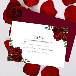 Burgundy Red Rose Romantic alle keren RSVP Kaartje