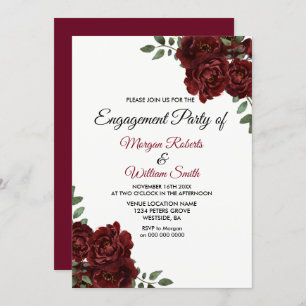 Burgundy Red Rose Romantic Engagement Party nodigt Kaart