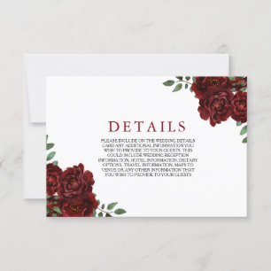Burgundy Red Rose Romantic Wedding Enclosure Kaart