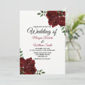 Burgundy Red Rose Romantic Wedding Invitation Kaart (Staand voorkant)