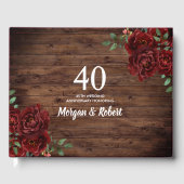 Burgundy Red Rose Rustic 40th Wedding Jubileum Gastenboek (Voorkant)