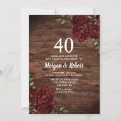 Burgundy Red Rose Rustic 40th Wedding Jubileum Kaart (Voorkant)
