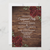 Burgundy Red Rose Rustic Engagement Party nodigt u Kaart (Voorkant)