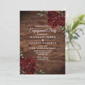 Burgundy Red Rose Rustic Engagement Party nodigt u Kaart (Staand voorkant)