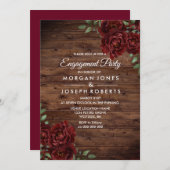 Burgundy Red Rose Rustic Engagement Party nodigt u Kaart (Voorkant / Achterkant)