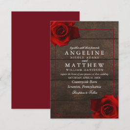 Burgundy Red Rose Rustic Wood Weddenschap Kaart