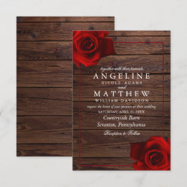 Burgundy Red Rose Rustic Wood Weddenschap Kaart