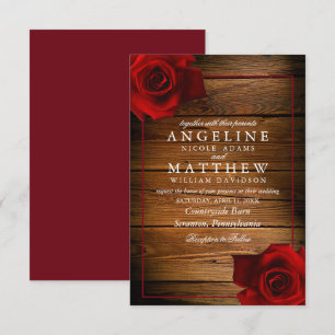 Burgundy Red Rose Rustic Wood Weddenschap Kaart