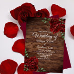 Burgundy Red Rose Rustic Wood Weddenschap Kaart<br><div class="desc">Burgundy Red Rose Rustic Wood Wedding Invitation Zie bijbehorend collectie in winkel</div>