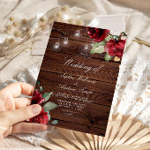Burgundy Red Rose Rustic Wood Weddenschap Kaart