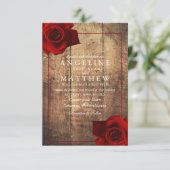 Burgundy Red Rose Rustic Wood Weddenschap Kaart (Staand voorkant)