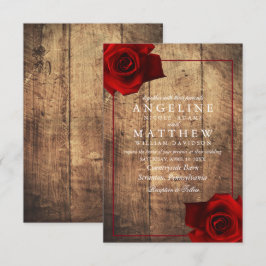 Burgundy Red Rose Rustic Wood Weddenschap Kaart