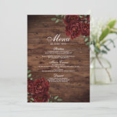 Burgundy Red Rose Rustic Wood Weddenschap Menu (Staand voorkant)