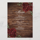 Burgundy Red Rose Rustic Wood Weddenschap Menu (Voorkant)